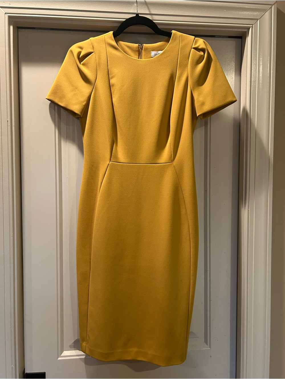 Calvin Klein Mustard Yellow Short Sleeve Sheath Midi Dress